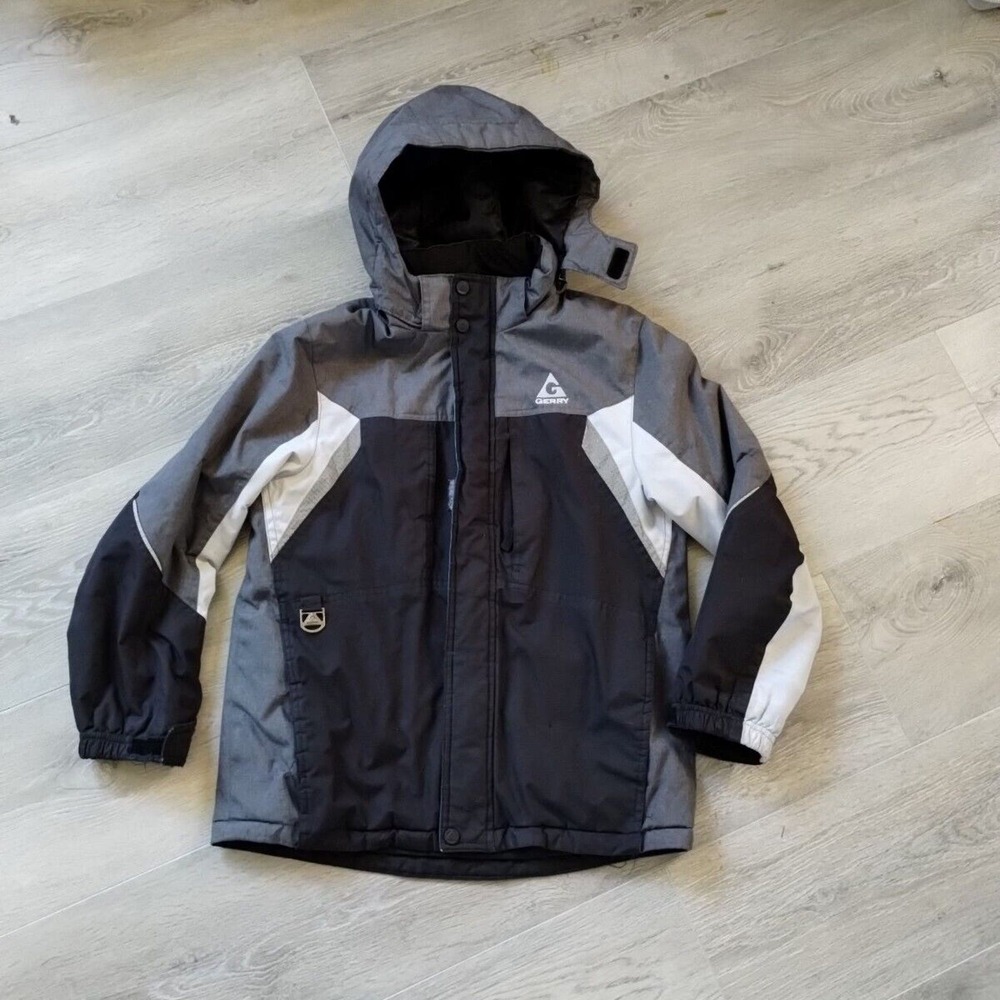 Gerry Coat M Ski Jacket Full Zip Black Gray Hooded Long Sleeve Windbreaker